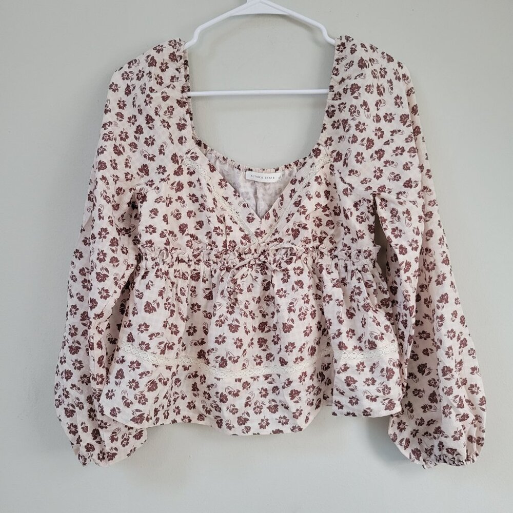 Altar'd State Babydoll Top Women's Size M Peasant Cottagecore Milkmaid Coquette